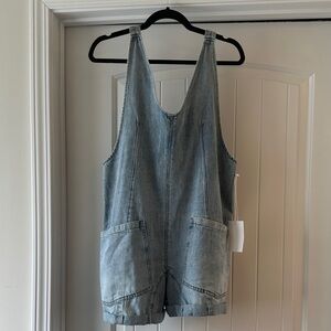 Zenana Outfitters Light Wash Denim Short Overalls